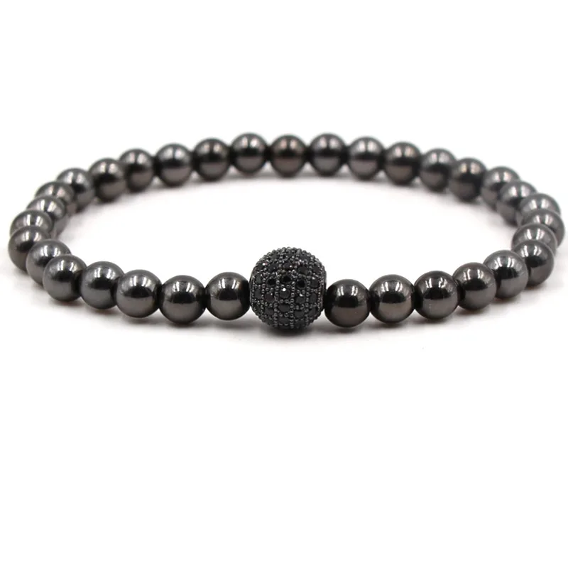 6Mm Hematite Stone 4 Color Beads Bracelet Pave Cz Ball Brac…