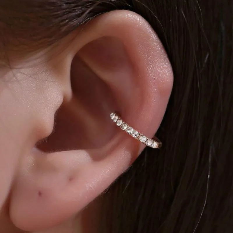 Anting Klip Kristal Korea untuk Wanita Anting Zirkon Tanpa Lubang Perhiasan Anting Palsu Telinga Tunggal Klip Tulang Anting Kolczyki