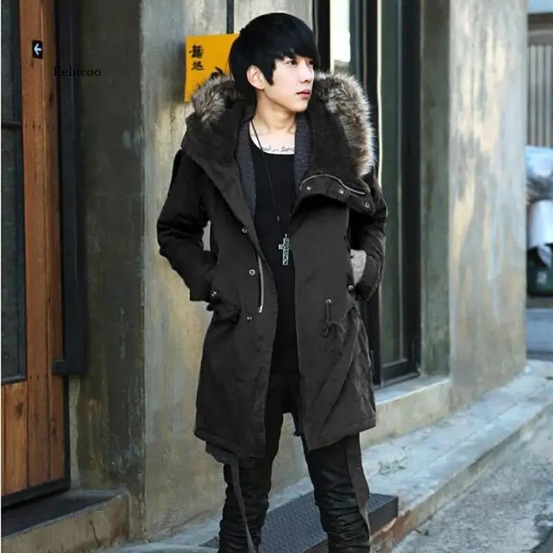 Hot Autumn & Winter Men's Long Cotton Jacket Men's Korean Slim Hooded Overcoat Coat