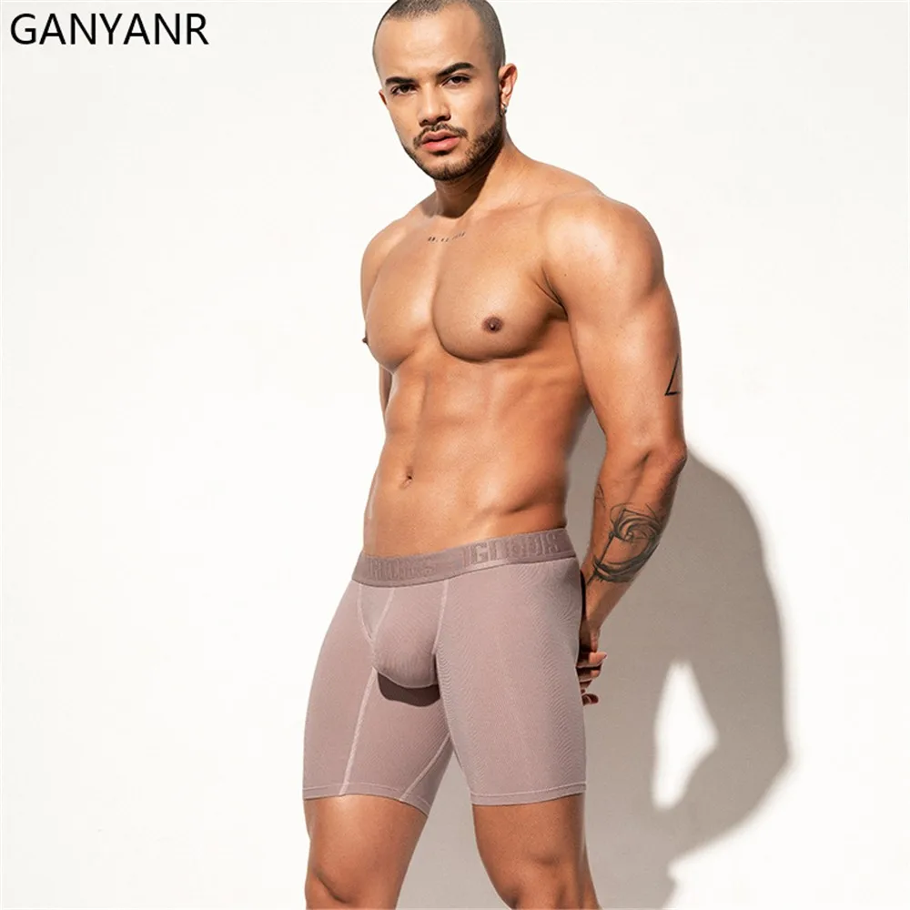 GANYANR Running Tights Men Gym Sportswear Compression Shorts Leggings Fitness Sport Basketball Sexy Yoga Training Workout Pouch