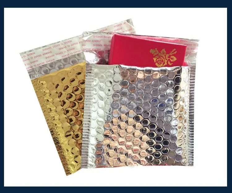 Sobres acolchados de papel de aluminio, sobres de papel de aluminio de 13x15cm, envío de burbujas para cosméticos, pintalabios, bolsa de mensajería de polietileno, 50 Uds.