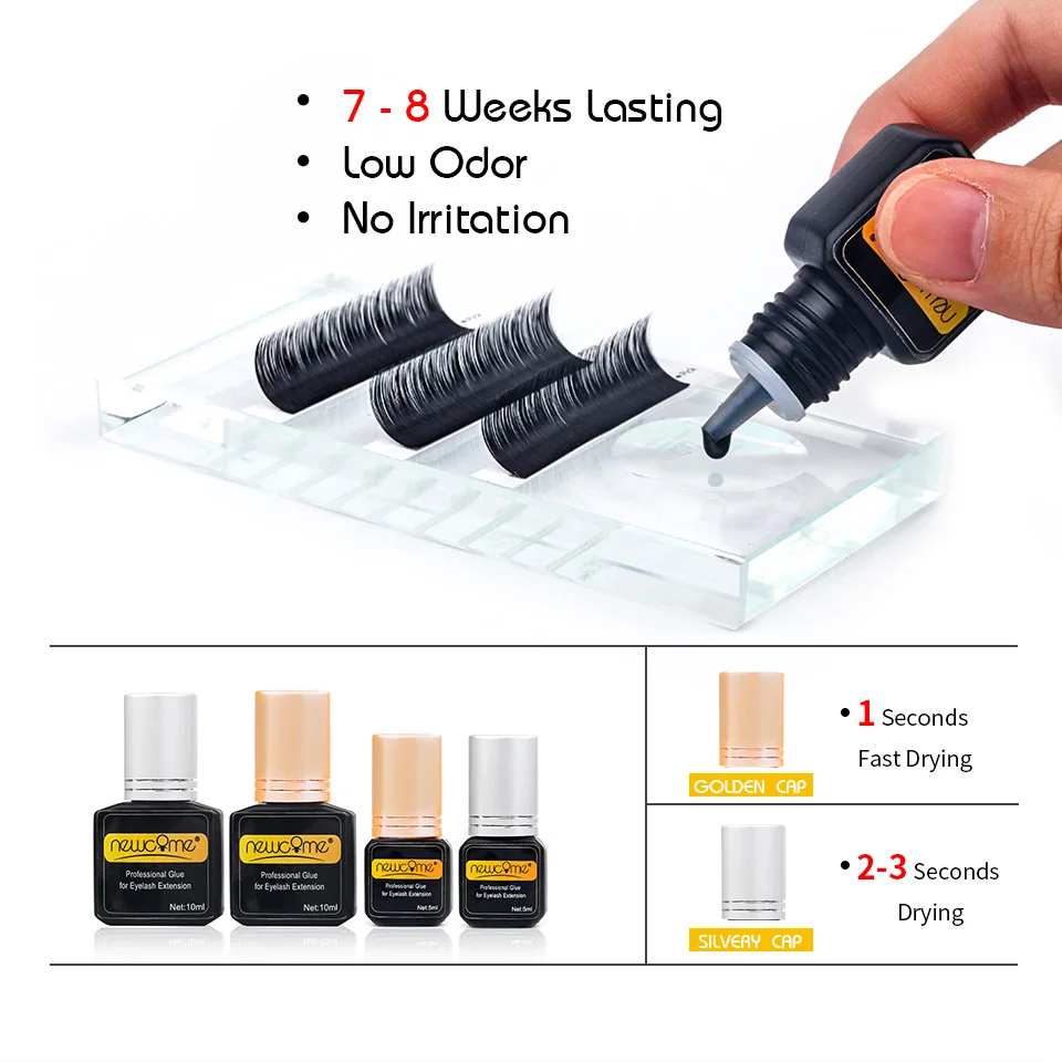 NEWCOME Professional Grafting Eyelash Extension Glue 1-3S Drying Black Adhesive Low Odor Individual Eyelash Extensions Glue