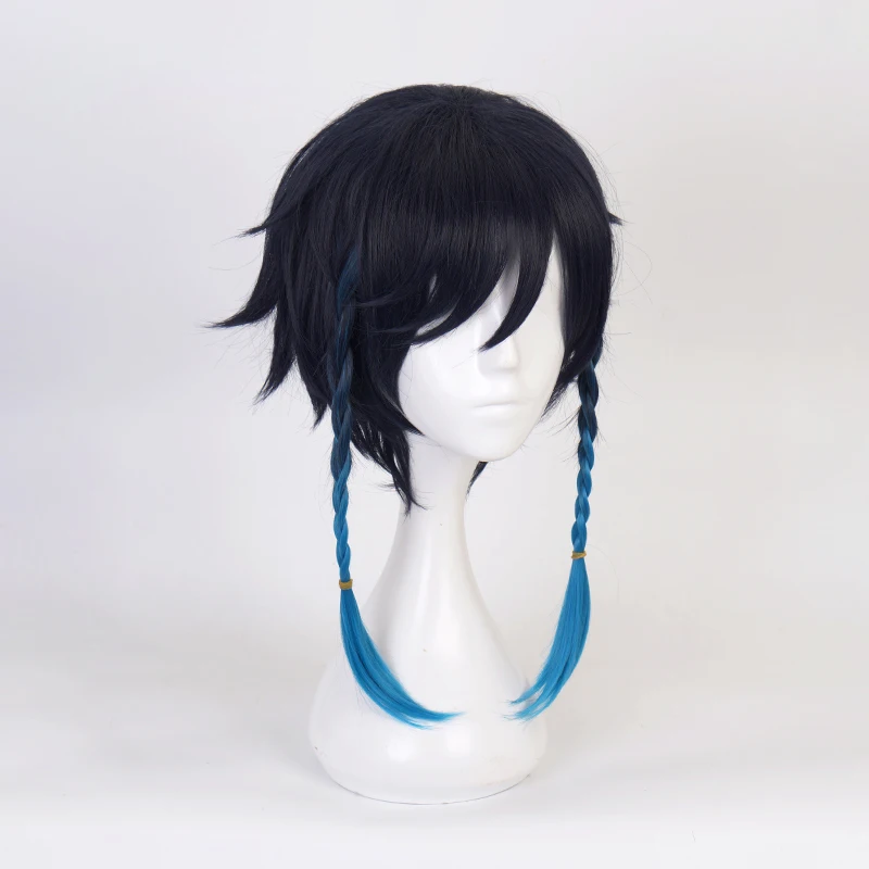 Genshin Impact Venti Cosplay Unisex 50cm Blue Wig Cosplay Anime Cosplay Braid Wigs Heat Resistant Synthetic Wigs Halloween