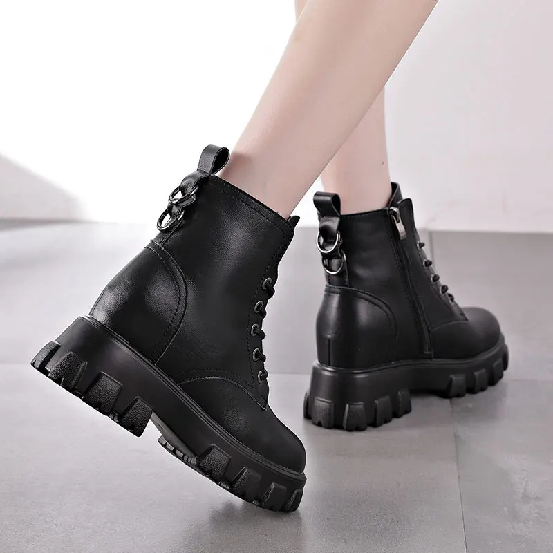 

women fashion genuine leather boots black platform shoes sexy high heels boot ladies ankle botas femmes bottes botines de mujer