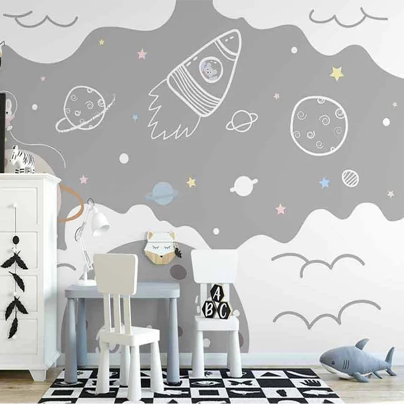 

Custom Mural Wallpaper Nordic Hand-Painted 3D Universe Starry Sky Space Clouds Children's Room Background Wall Decor 3D Stickers