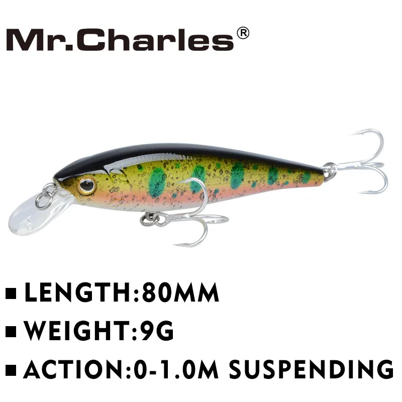 Mr.Charles CMC019 esca da pesca 80mm/9g 0-1m galleggiante Super Sinking Minnow Hard Bait qualità professionale Crankbait