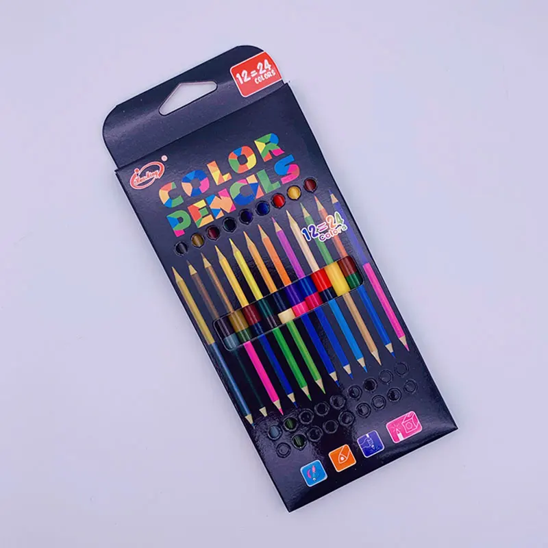 12Pcs/Set Two-color Head Oily Colored Pencils Drawing Sketch Art Paint Wood Pencil Comic Graffiti Tool Triangle Bar 24 Colors