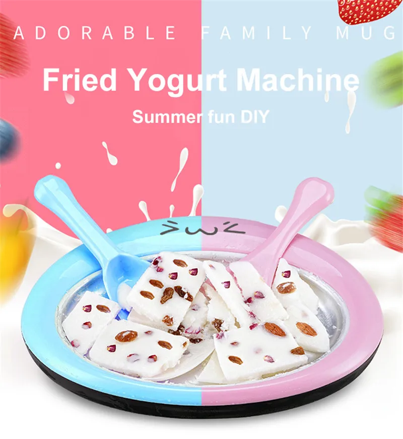 

Mini Ice Cream Maker Cartoon Fried Ice Pan Fried Yogurt Pan Home Stir Yogurt Machine with 2pcs Fried Ice Shovel