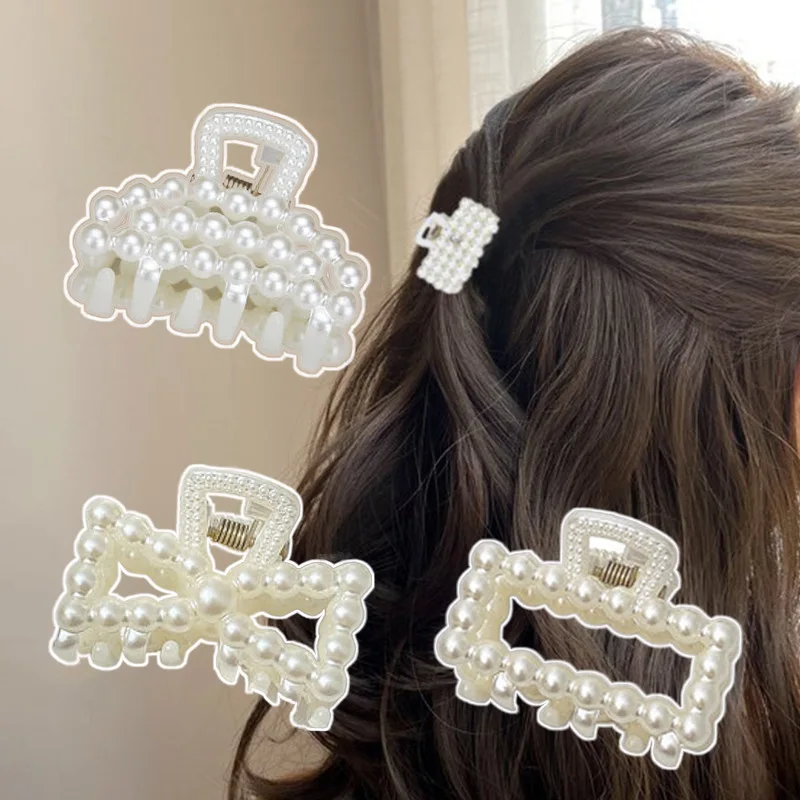 2021 New Fashion Exquisite Medium Small Pearl Geometric Hairpin Hair Crab Hair Claws Women Girl Hair Accessories Headwear