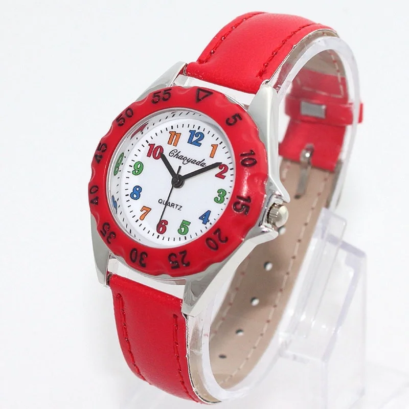 Di Modo di alta Qualità Orologi del Ragazzo Della Vigilanza Della Ragazza I Bambini Bambini e #39s Regalo Cinturino In Pelle Faux Imparare Raccontare il Tempo tutor Studente Orologio Da Polso