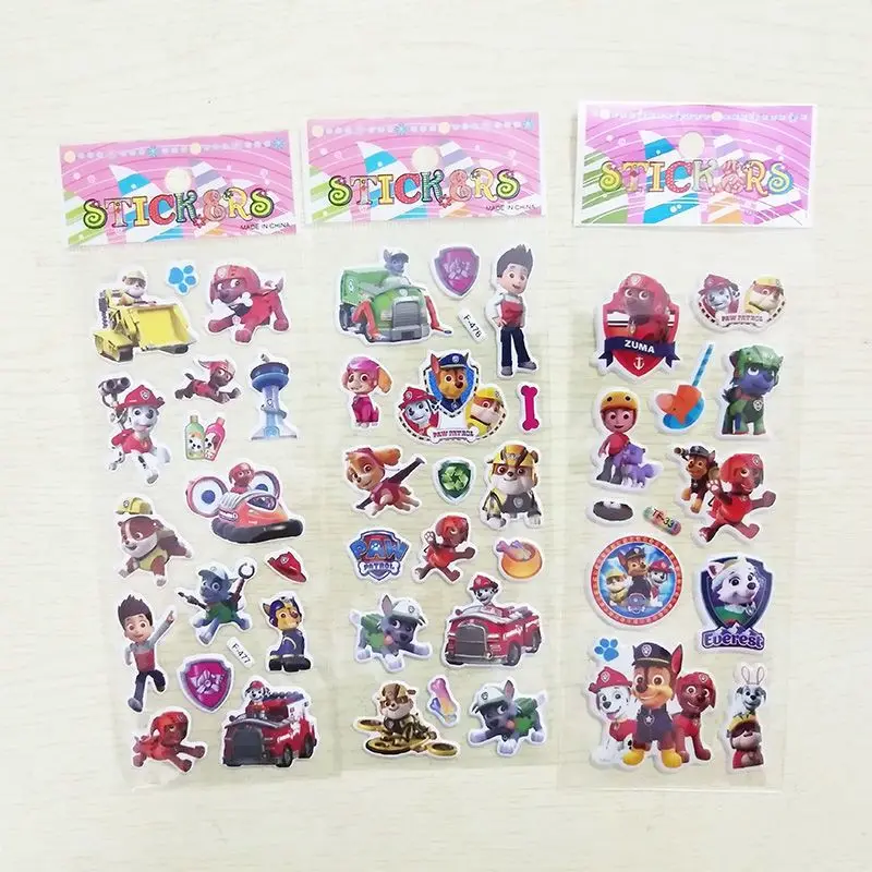 6pcs Paw Patrol Dog Toy Stickers adesivi per cartoni animati Anime per bambini 3D pasta per bolle addensare gli adesivi premio giocattoli per