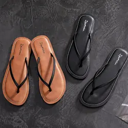 Leather Flip Flops Women's Summer Fashion Wear Non-slip Beach Sandals New Beach Simple Tide Brand Slippers