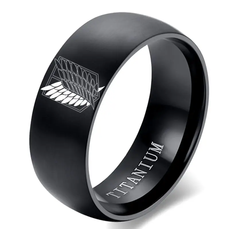 14mm Attack on Titan Black sliver Stainless Steel Ring Wings Of Liberty Flag Finger Rings For Men Women Jewelry Anime Fans