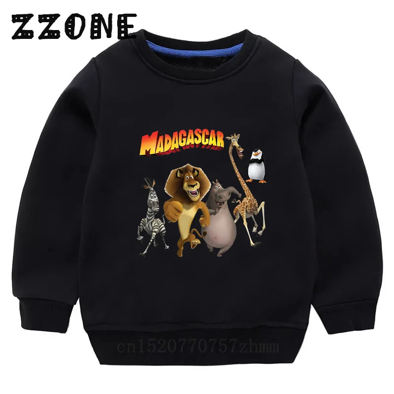 Kids Sweatshirts Animals Of Madagascar Lion Zebra Penguin Cartoon Children Hoodies Baby Pullover Tops Girls Boys Clothes,KYT5427