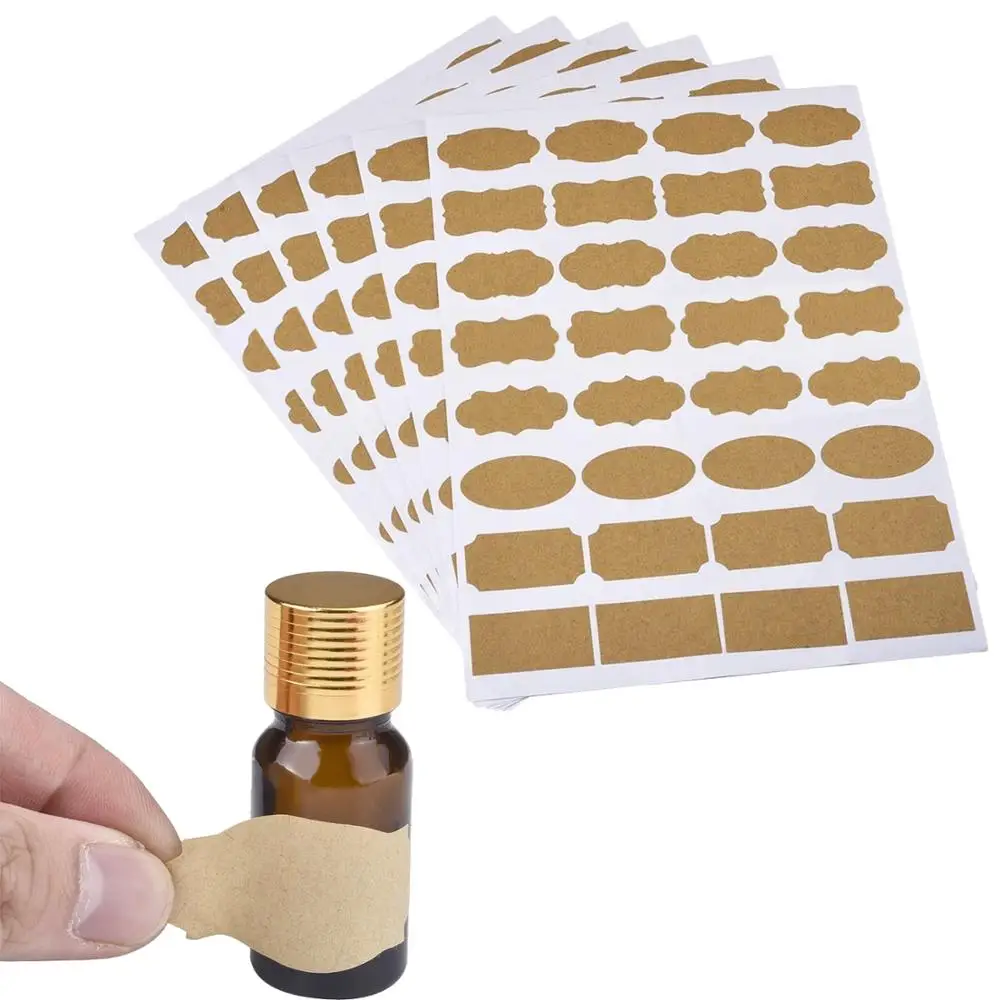 96-960pcs Fancy Kraft Paper Labels Sticker Essential Oil Perfume Essence Cosmetic Cream Glass Bottle Kraft Package Label Sticker