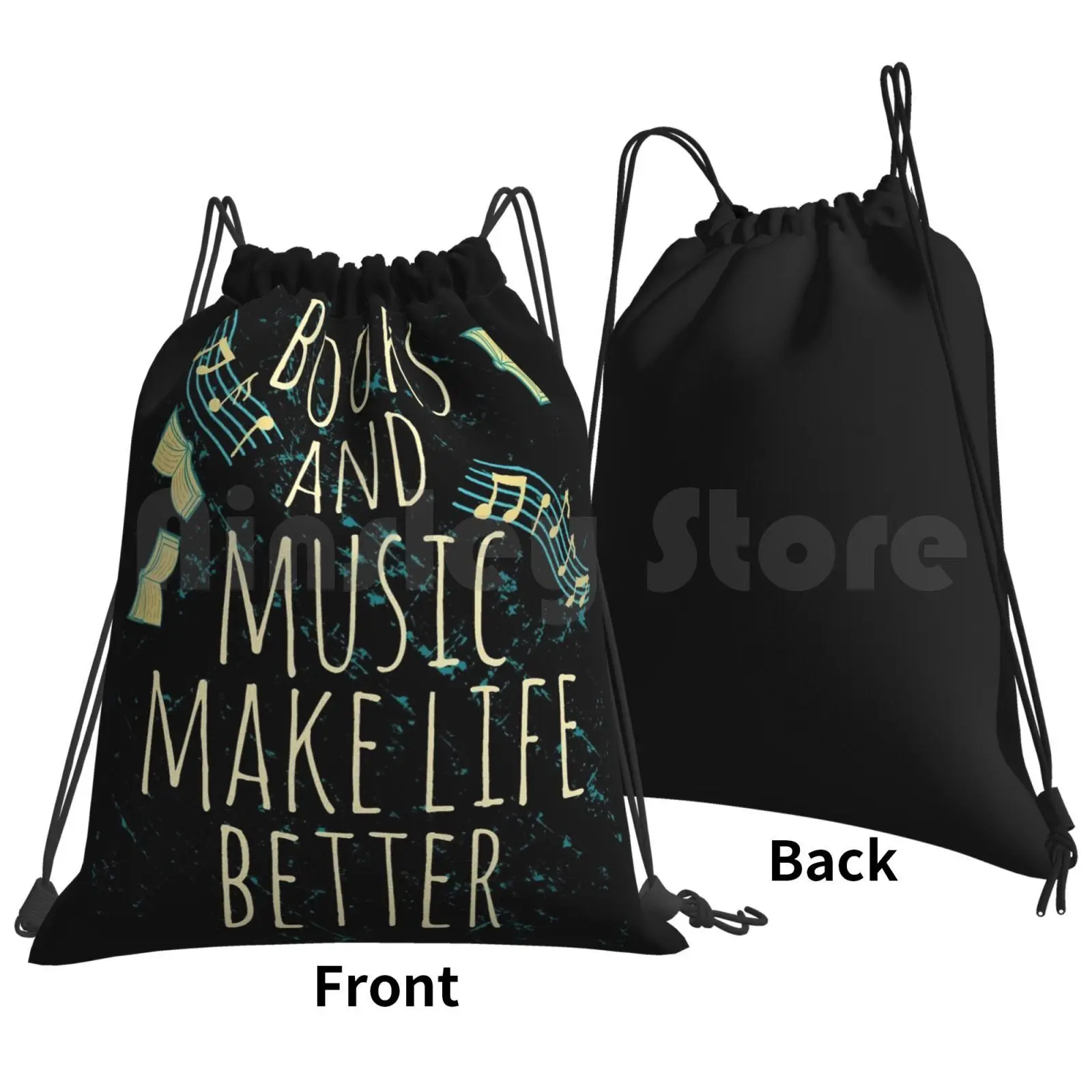 Books And Music Make Life Better #1 Backpack Drawstring Bags Gym Bag Waterproof Books Book Nerd Geek Fangirl Fan