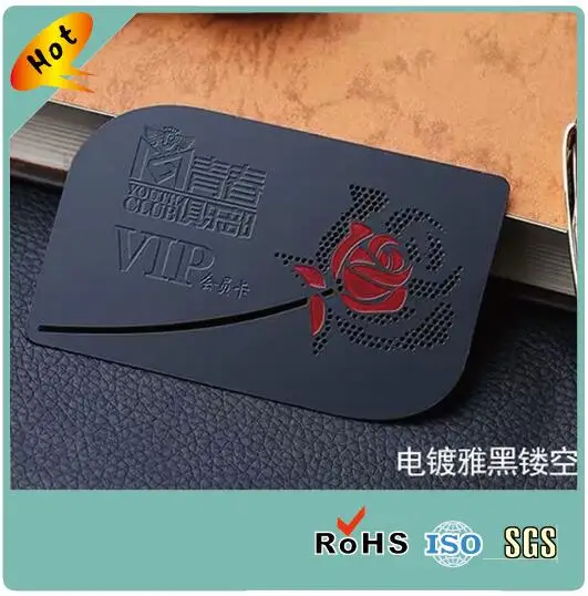 저렴한 맞춤형 전기 도금 골드 로즈 도금 양각 금속 명함, 스테인레스 스틸 카드, 각인 금속 초대장