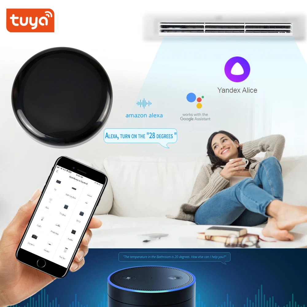 

WiFi+RF+IR All-In-One Smart Universal Remote Controller, Appliances Voice Control Alexa Google Home SmartThings Yandex Alice