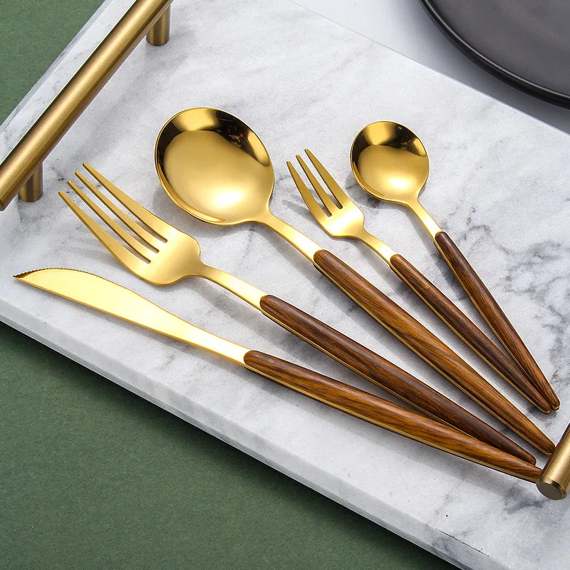 Eco Friendly Steak Knife Tableware Set Stainless Steel Wooden Handle Tableware Knife Fork Spoon Cutlery Home Banquet Tableware image 6