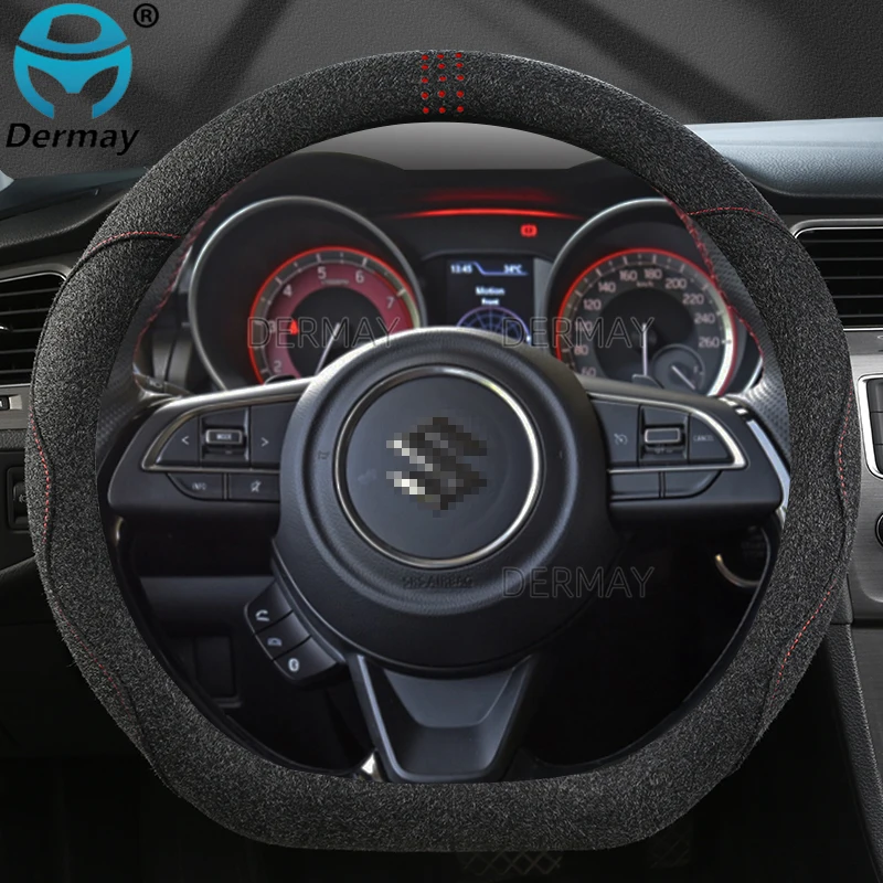 for Suzuki Swift 2017 2018 2019 2020 2021 DERMAY Suede Leather Car Steering Wheel Cover Non-slip Auto Accessories Interior