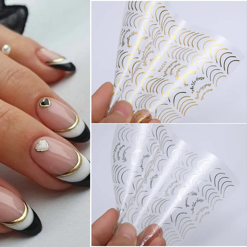 Gold 3D Nail Sticker Lines StripE Geometric Heart Self Adhesive Nail Art Transfer Stickers  Decors 11.5 * 6cm