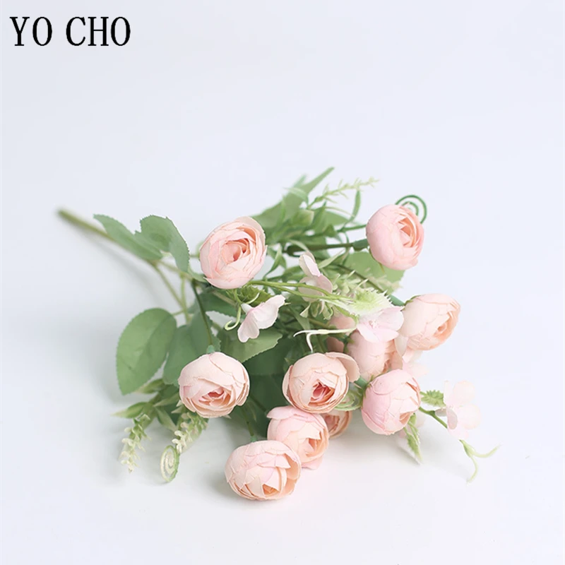 YO CHO – Mini Bouquet de roses artificielles, 10 têtes, en soie, pour demoiselle d'honneur, fournitures pour planificateur de mariage