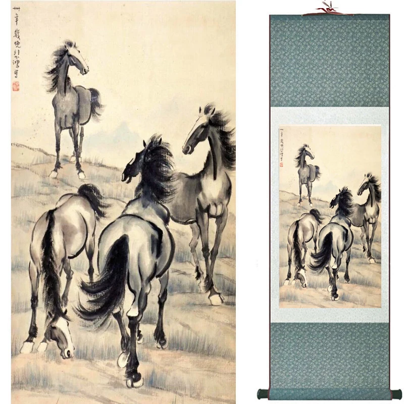 

top quality Chinese Horse silk painting Horse art painting Silk scroll art painting eight horse painting20190905054