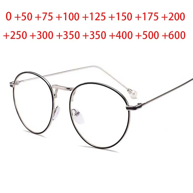 Diopter SPH 0 +0.5 +1 +1.5 +2 +2.5 +3 +3.5 +4 +4.5 +5 +5.5 +6.0 Women Round Metal Frame Fashion Pearl Eyewear Reading Glasses