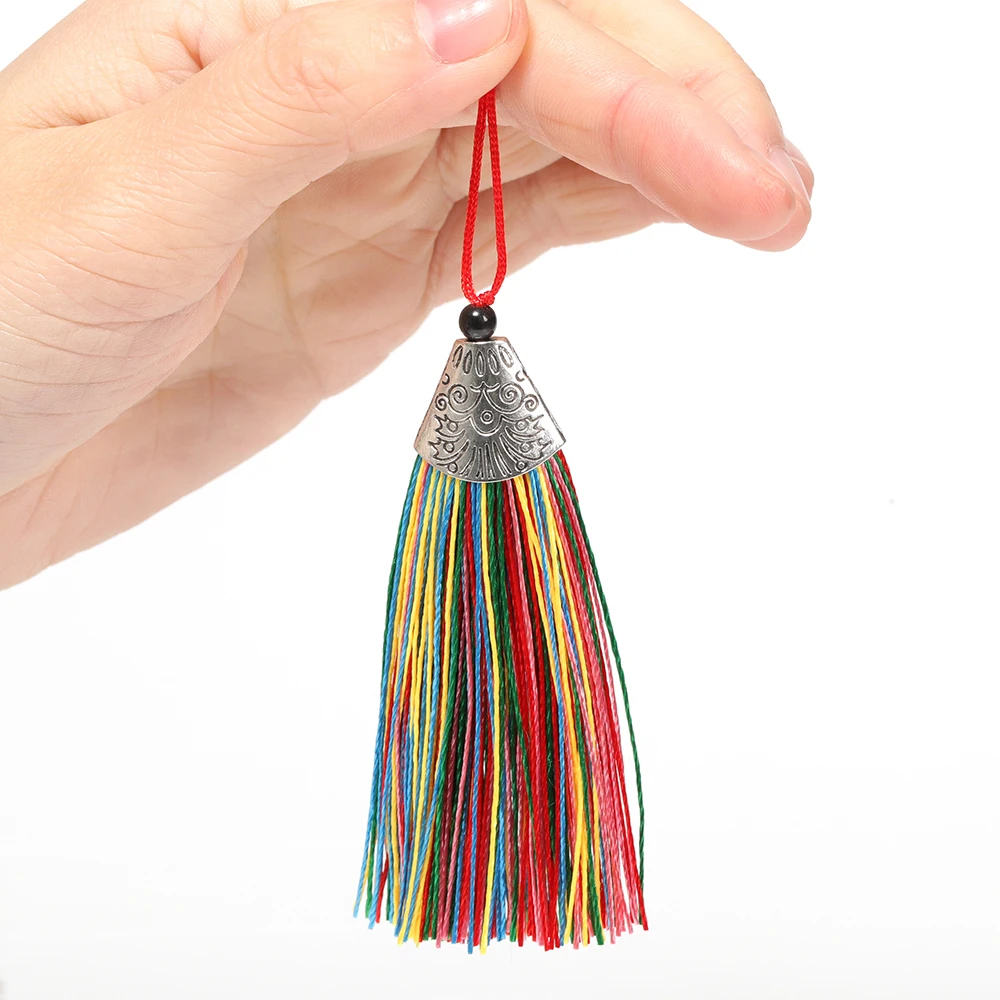 10 sztuk 8cm kolorowe jedwabne Tassel dla biżuterii kolczyki DIY Making Tassel z czapki kolczyki frędzle w stylu boho akcesoria zawieszki charmsy DIY