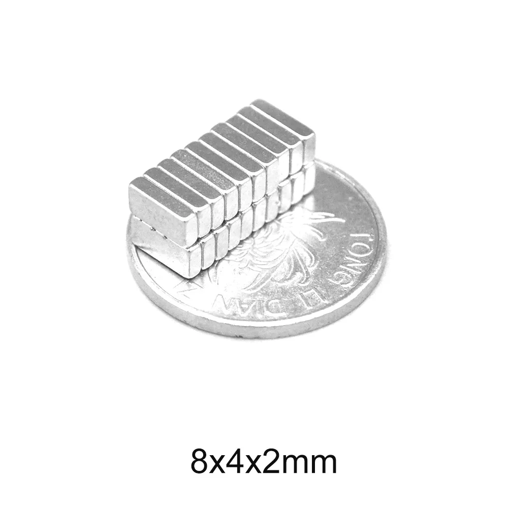 20 ~ 500PCS 8X4X2mm 광장 검색 자석 8mm X 4mm 영구 네오디뮴 자석 강한 8x4x2mm 작은 블록 강한 자석 8*4*2mm 