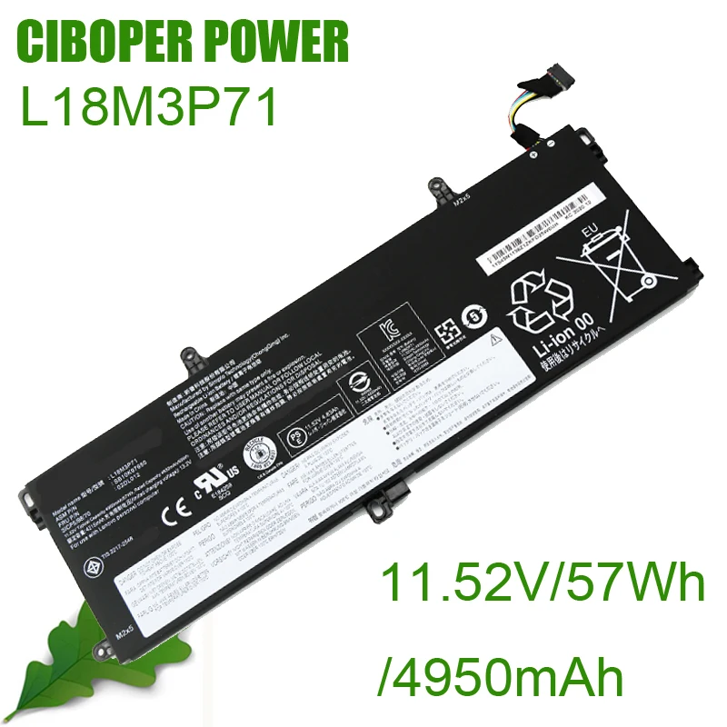 Laptop Battery L18M3P71 L18S3P71 L18L3P71 L20D3P71 11.52V/57Wh/4950mAh For ThinkPad T590 P53S ThinkPad T15 P15s Gen 1 2 Series