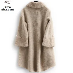 MY4327-abrigo de piel de oveja auténtica para Mujer, Chaqueta larga de lana para invierno, 2020