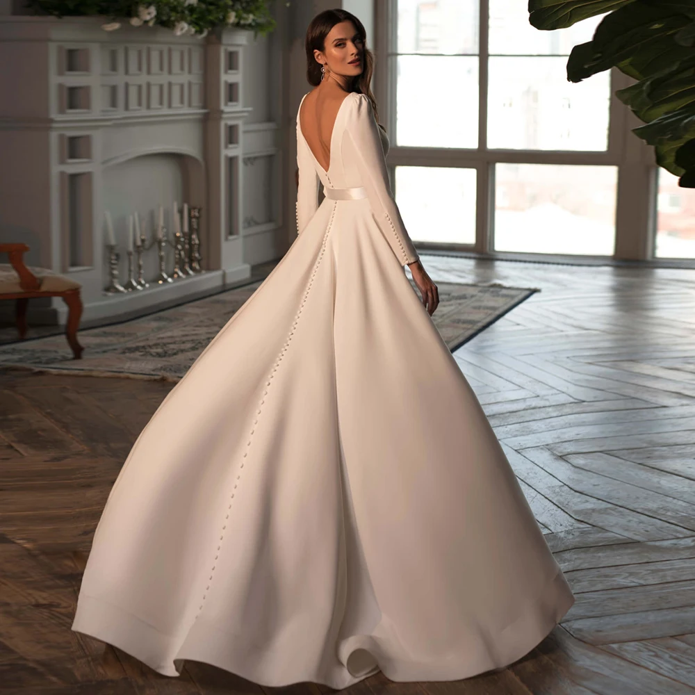 ADLN Modest Langen Ärmeln Hochzeit Kleider Hohe Qualität Jersey Braut Kleid A-Line Saudi Arabisch Brautkleid Customized