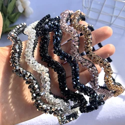 Shiny Full Crystal Wave Head Hoop Hairband Women Rhinestone Beaded Headband Hair Accessories Turban