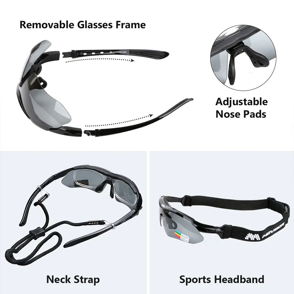 MOVIGOR Polarized Cycling Glasses Sports Men\'s Sunglasses Road Mountain Bicycle Riding Protection Goggles Eyewear Women 5 Lens