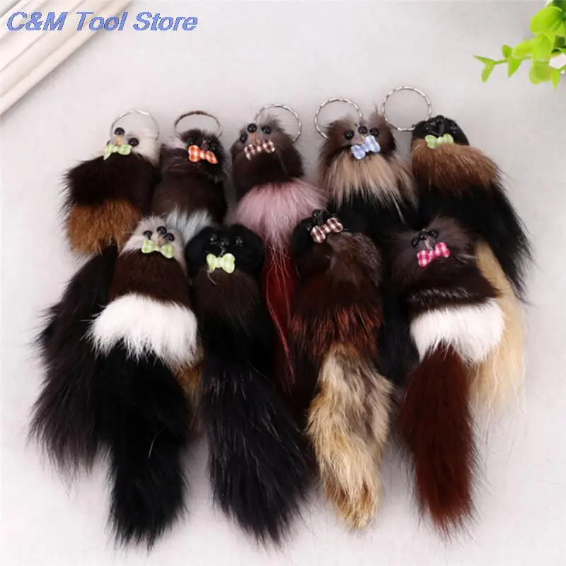 Silver Plated Bag Hanger Car Pendant Simulation fox fur Pompon Auto Keychain Animal Mouse Key Chain Doll 17cm