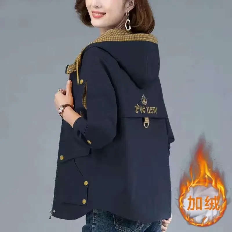 Short Velvet Autumn Winter Trench Coat For Women Hooded Casual Plus Size Windbreaker Tops Loose Spring Jackets Female M-4XL