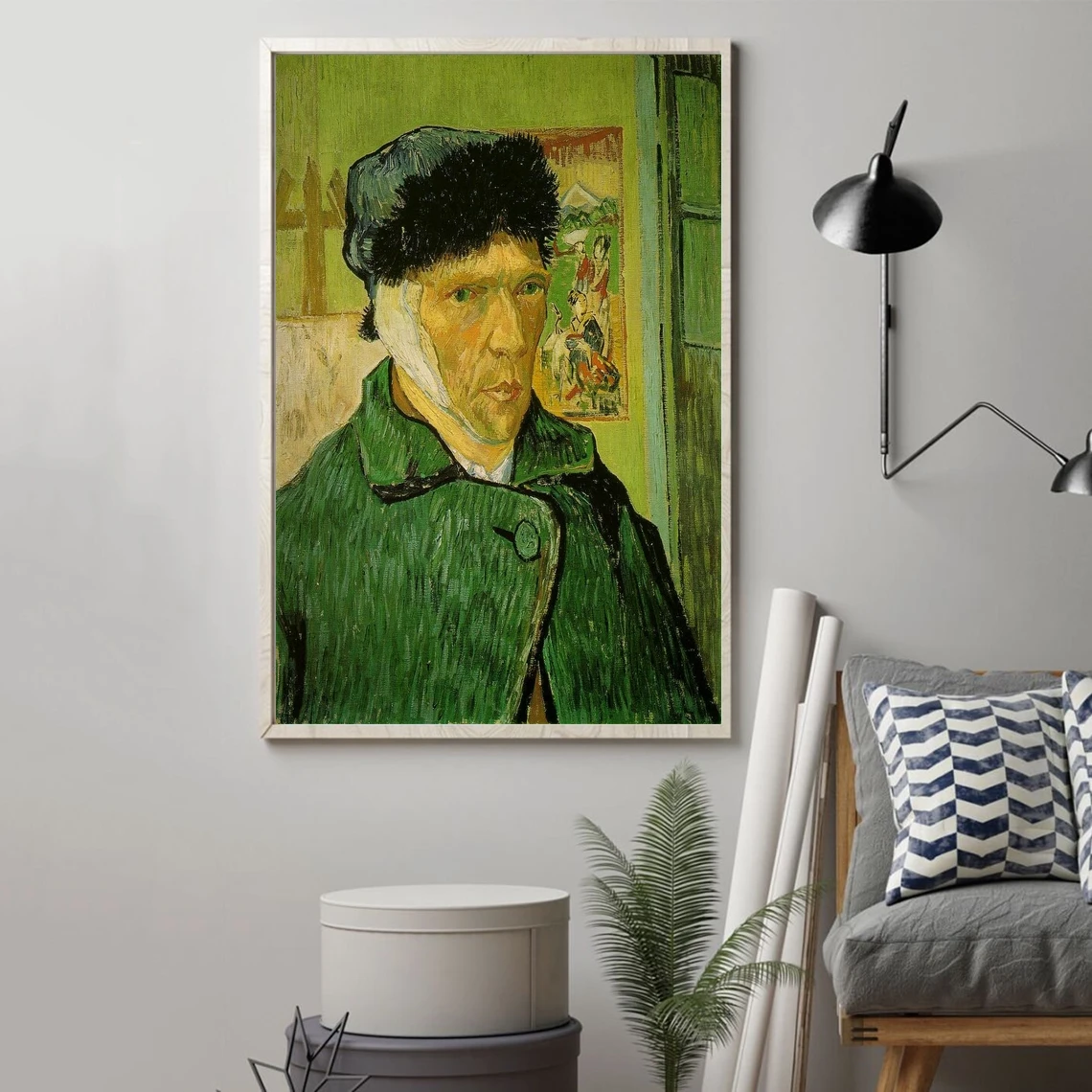 Self Portrait with Bandaged Ear, at Arles (1889) by Vincent Van Gogh Masterpiece Reproduction Poster Canvas Picture Print