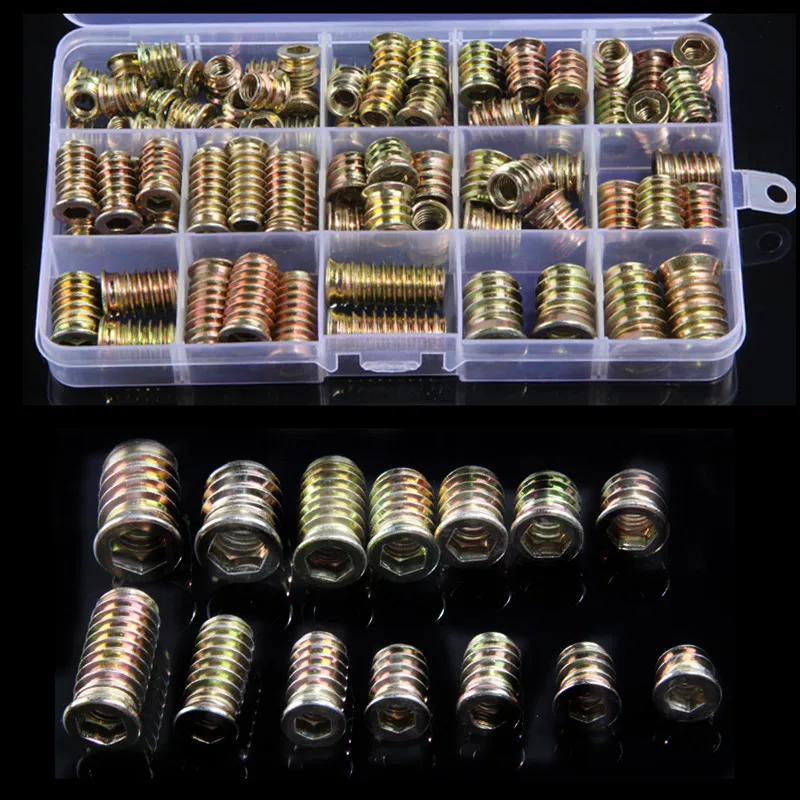 

84PCS Threaded Inserts Nuts Wood Insert Assortment Tool Kit M6/M8/M10 Furniture Screw Inserts Nut Bolt Fastener