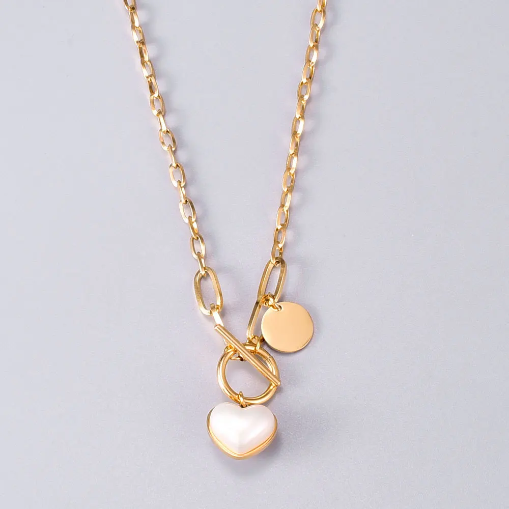 YUN RUO 2021 Light Gold Color Pearl Heart Pendant Necklace Stainless Steel Jewelry for Woman Fashion Neckalce Factory Wholesale
