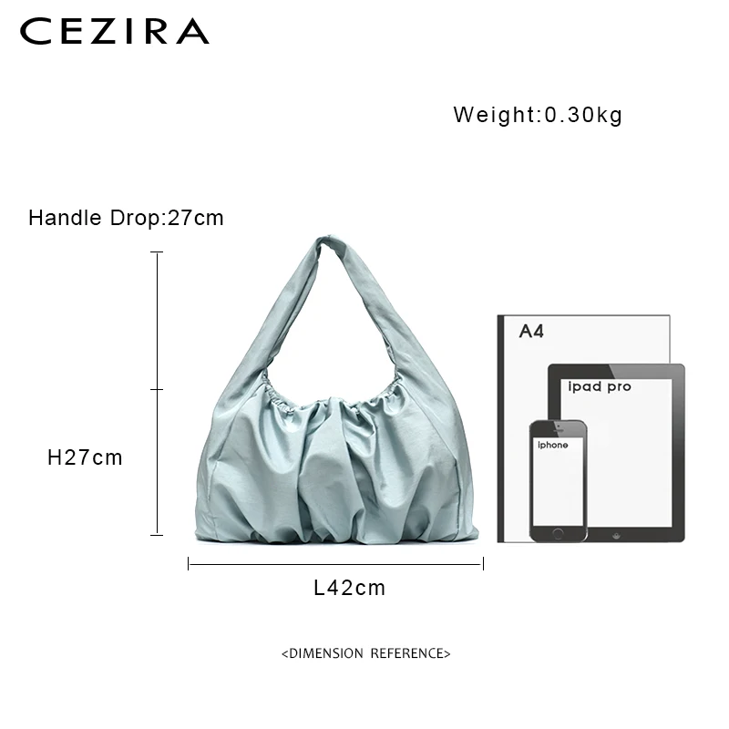 Imagem -03 - Cezira-bolsa de Ombro em Nylon Feminina com Zíper Grande Bolsa Hobo Ruched Feminina Bolsa Casual Macia Marca de Moda 2023