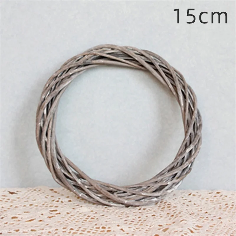 Grey Wicker Wreath Garland Decor 15/20/25/30cm Rattan Ring Artificial Flowers Garland Dried Flower Frame Craft Accessories