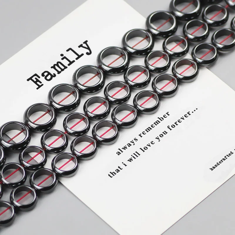 WLYeeS-Contas de Pedra Hematita Preta Natural, Círculo Oco, Espaçadores Redondos, Contas Soltas para Fazer Jóias, Pulseira DIY Encantos, 10mm, 12mm