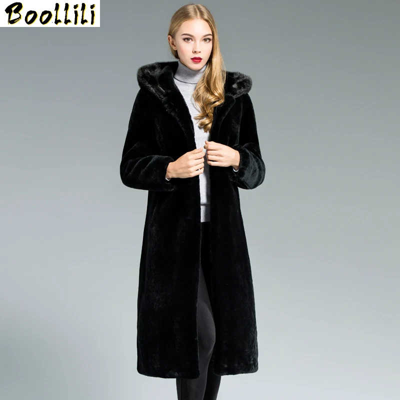 

Faced Boollili Double Fur Coat Female Natural Sheep Shearling Fur Coats Winter Jacket Women Luxury Mink Fur Collar Wool Fur Coat