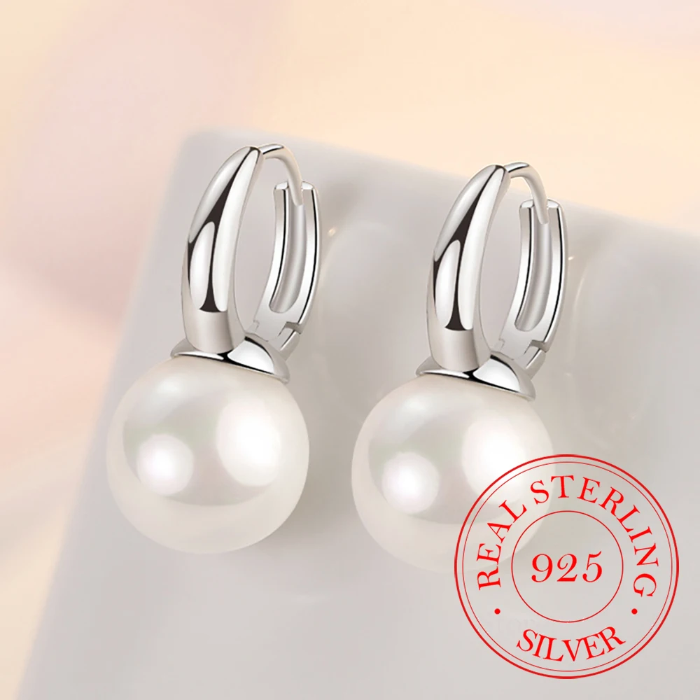 925 Sterling Silver 12MM Round Pearl Stud Earrings For Women Girls Engagement Party Wedding Jewelry