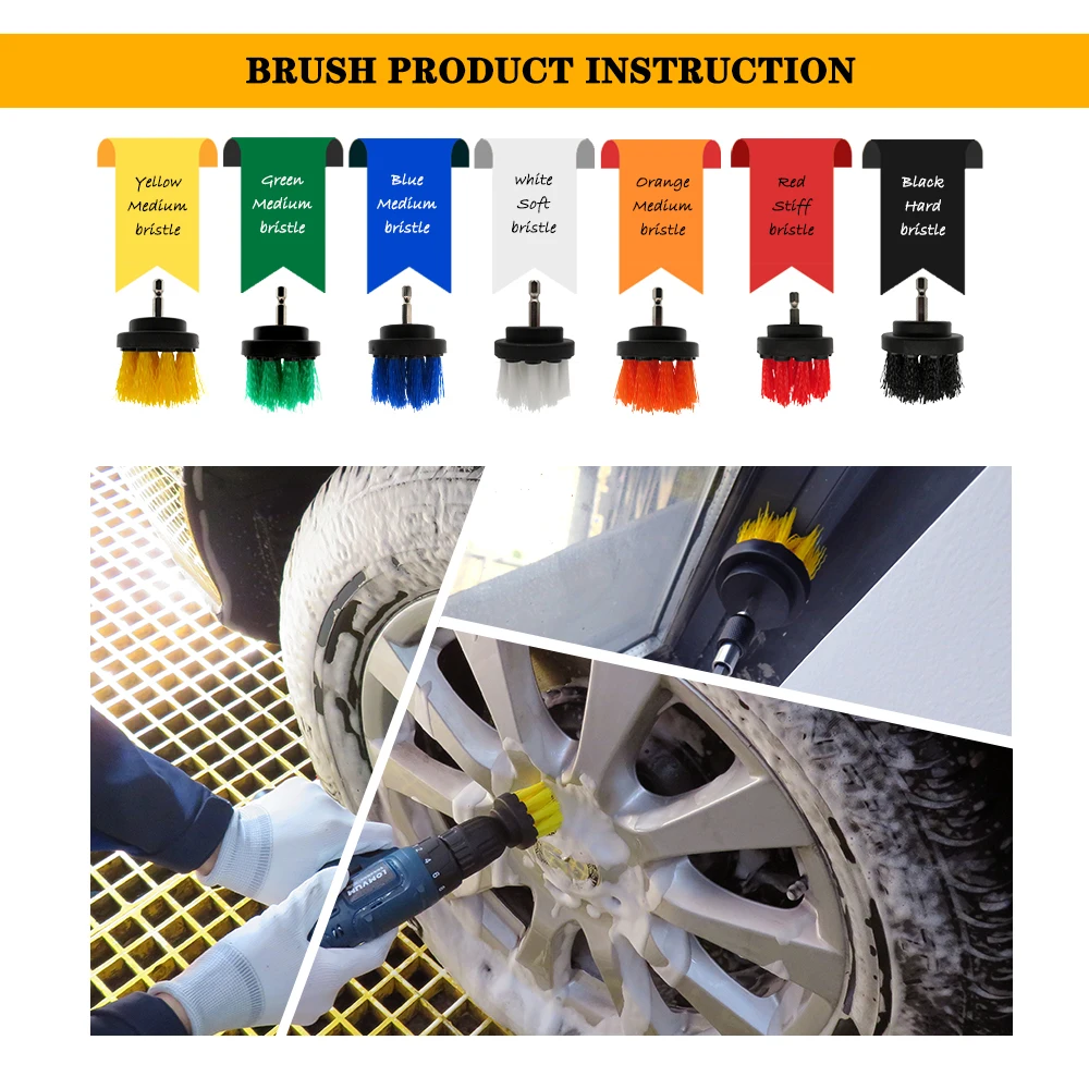 1 Set/3 PCS Electric Brush Kit Power Scrubber Pad Drill Cleaning Brush For Carpet Glass Car Tires Nylon Brushes Scrubber Drill
