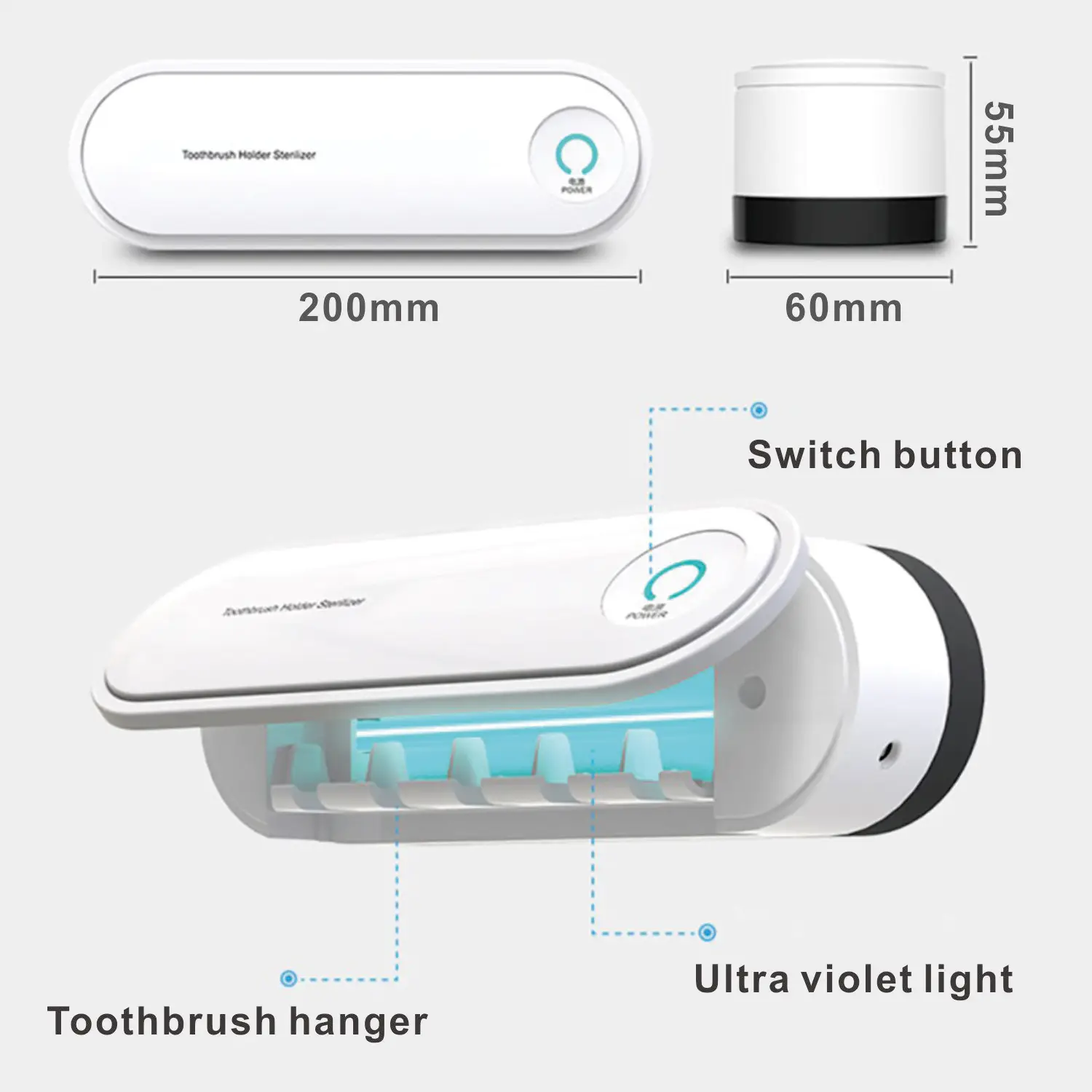 Sterilizzatore per spazzolino da denti a luce UV Dispenser per asciugatura antibatterico ultravioletto portaspazzolino Set di strumenti per il bagno