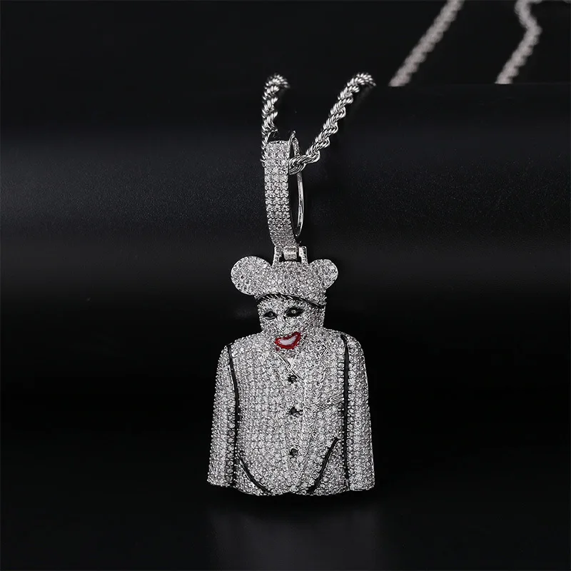

Хип-хоп микро-асфальтированный AAA кубический цирконий Bling Iced Out MICKY мультфильм клоун подвески ожерелье для мужчин рэпер ювелирные изделия серебряного цвета