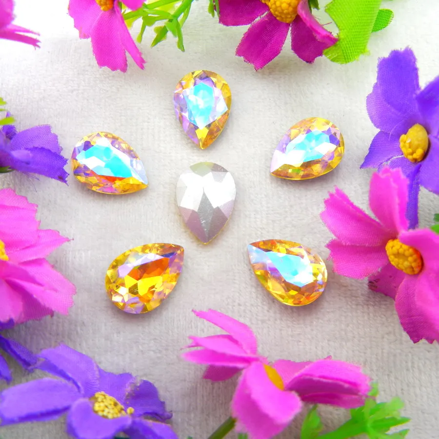 AB Farben 7 Größen Wassertropfen Tränenform Glas-Kristalle zum Aufkleben Strass-Ornament DIY-Verzierung – Detail 7