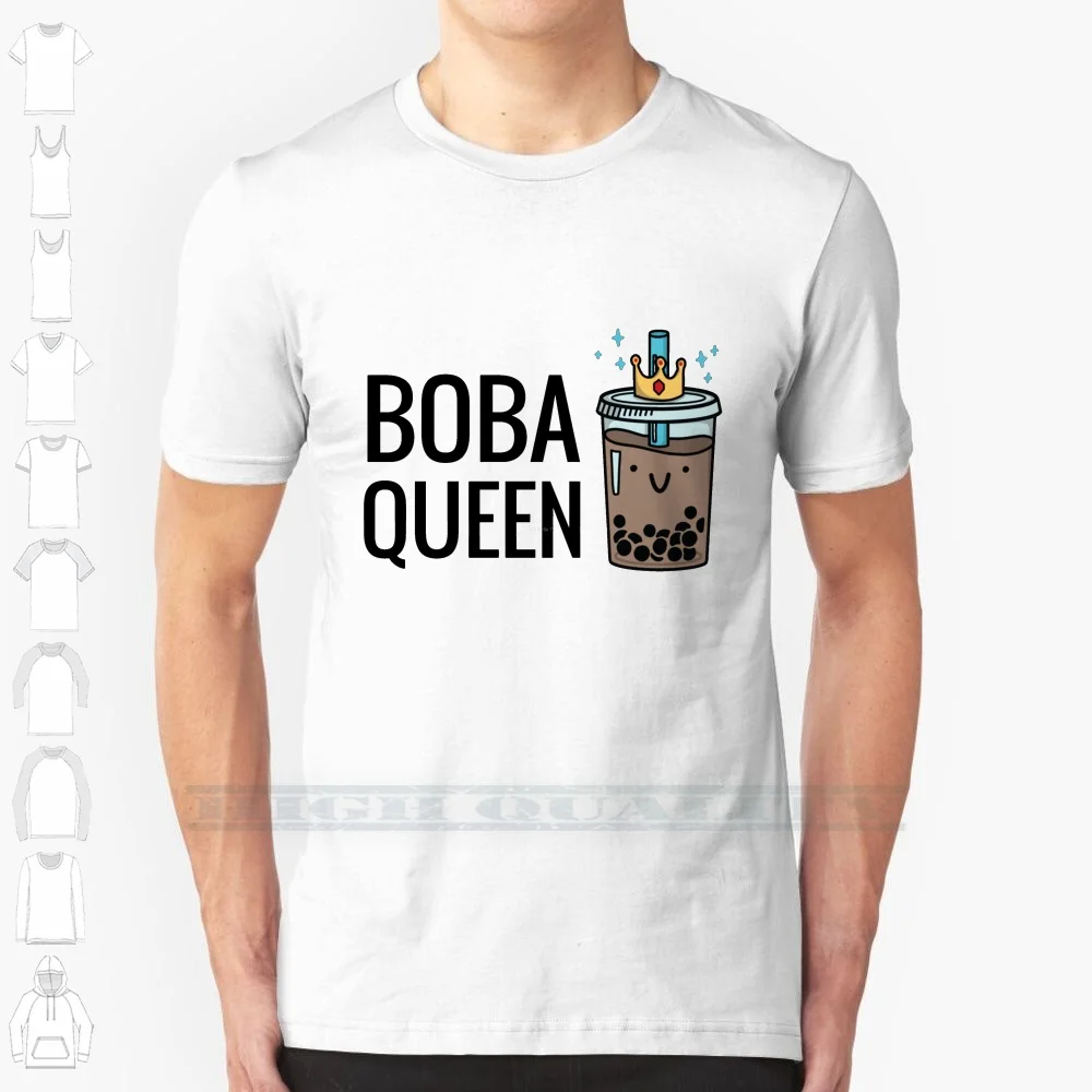 Boba Queen 100% Cotton T Shirt Boba Milk Tea Tapioca Asian Drink Bubbles Black Balls Squishy Yum Food Thirsty Priorities Puns